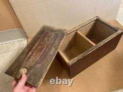 18th/ Early 19th Century Divided Spice Box Dry Brown Paint W Unique Slide Lid