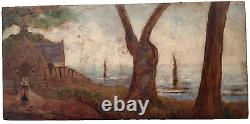 1920's FRENCH NABI Lively Breton Chapel by the Sea Oil on Wood