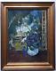 19th Century French Impressionism Bouquet Flowers Wading Birds Wood Panel
