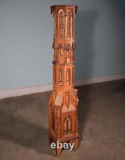 64 Tall Intricate Antique Model of a Gothic Tower in Walnut Wood With Inlay