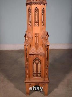 64 Tall Intricate Antique Model of a Gothic Tower in Walnut Wood With Inlay