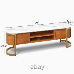 70'' Mid Century Slate Marble TV Stand Media Console with 2 Cabinets & 2 Shelves