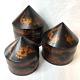 Antique Chinese Hat Box Lacquered Wood Conical Shape Early 20th Century X3