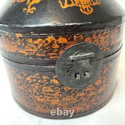 ANTIQUE CHINESE HAT BOX LACQUERED WOOD CONICAL SHAPE EARLY 20TH CENTURY x3