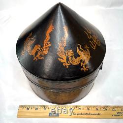 ANTIQUE CHINESE HAT BOX LACQUERED WOOD CONICAL SHAPE EARLY 20TH CENTURY x3