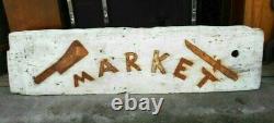 ANTIQUE EARLY 20th CENTURY WOOD AND TIN MARKET SIGN