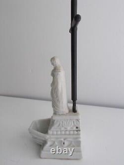 ANTIQUE FRENCH EARLY 19th CENTURY PORCELAIN & WOOD CRUCIFIX HOLY WATER FONT