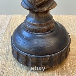 Antique 1820s-1850s Wooden Hand Carved Solid Wood Candlestick Holder 24 Tall