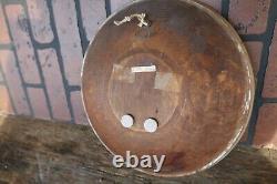 Antique 19th c kitchen dough wood bowl early folk art oil painting 13 inch dia
