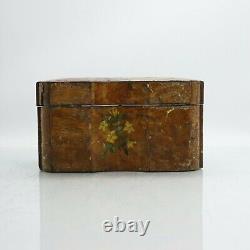 Antique Burl Wood Tea Caddy Late 18th / Early 19th Century hand painted