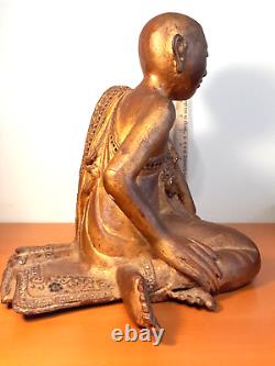 Antique Burmese Monk Wood Statue from Burma 19th or Early 20th Century
