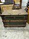 Antique Early 1900 Century Steamer Trunk Made With Wood And Leather -a51