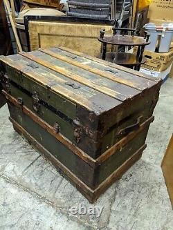 Antique Early 1900 Century Steamer Trunk Made With Wood And Leather -A51