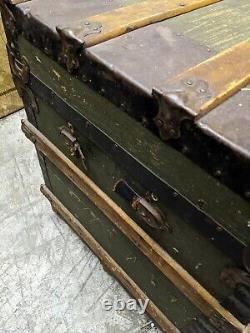 Antique Early 1900 Century Steamer Trunk Made With Wood And Leather -A51