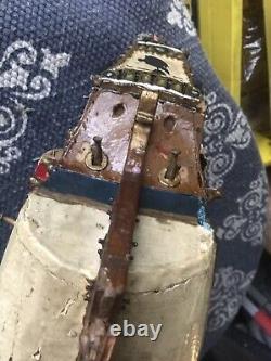 Antique Early 1900's Hand Carved & Painted Wood 17th Century Battle Ship Model