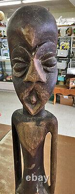 Antique Early 20th Century Heavy Dark Teak Wood Hand Carved Pacific Island Tiki
