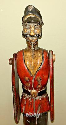 Antique Early 20th Century Whirligig Top Quality Folk Art Wooden Soldier Large