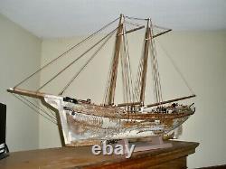 Antique Folk Art Early 20th Century Gaff Rig Ship Model Pond Boat