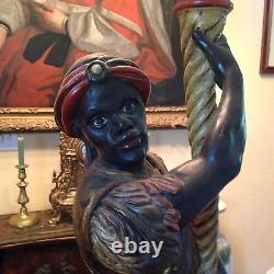 Antique Hand-Carved and Hand-Painted Early 20th Century Blackamoor Torchiere