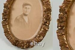 Antique Miniature Painting Wood Frame Woman Art Rinceau Gilt Decor Rare Old 18th
