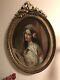Antique Painting Gouache Of A Lady/3 Feet/oval Wood Gilt Frame/early 19 Century
