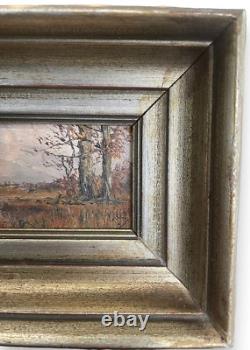 Antique Painting Miniature Landscape On Panel Autumn Wood Framed Rare Old 20th