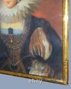 Antique Painting Portrait Queen Of France Anne Austria Pastel Wood Frame Rare 19