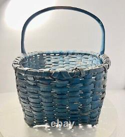 Antique Primitive American 19th Century Splint Basket Original Blue Paint