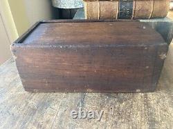 Antique Primitive Painted Wooden Candle Box Slide Top Old Nail Folk Art