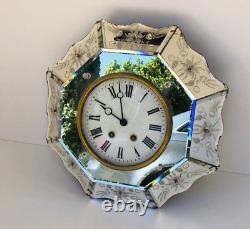 Antique Wall Clock Wood Dial Mechanical Decor Mirror Italy Key Panadol Rare 20th