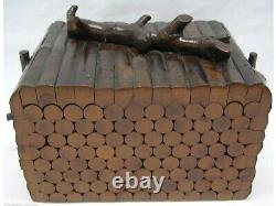 Antique Wood Hand Carved Treenware Box, Early 20Th Century, Unusual Form