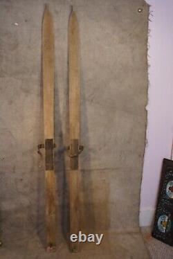 Antique Wooden Iron Winter Skis 71 by 3 Early 20th Century Wall Decor