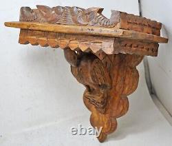 Antique Wooden Wall Décor Hanging Shelf Original Old Hand Carved