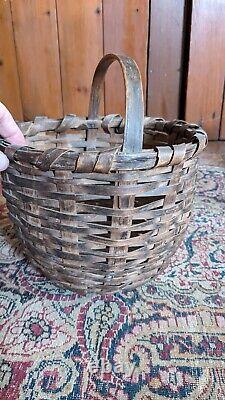 Best Antique Early Primitive Handmade Wood Splint Gathering Basket 7.25 Patina