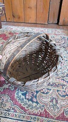 Best Antique Early Primitive Handmade Wood Splint Gathering Basket 7.25 Patina