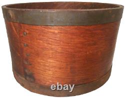 EARLY-MID 19TH AMERICAN ANTIQUE SGND BENTWOOD OAK DRY MEASURE WithNAILED TIN BANDS