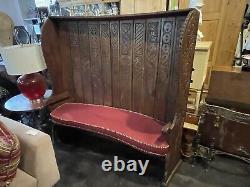 Early 19th / 18th Century Barrel Back Carved Settle Settee Bench