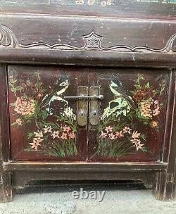 Early 19th Century Antique Chinese Trunk & Chest With Hand painted Birds & Flowers