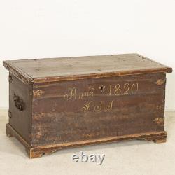 Early 19th Century Antique Original Red Painted Flat Top Trunk Dated 1820