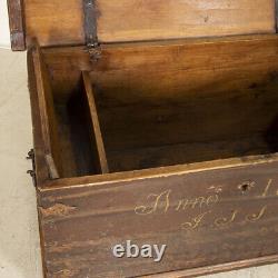 Early 19th Century Antique Original Red Painted Flat Top Trunk Dated 1820