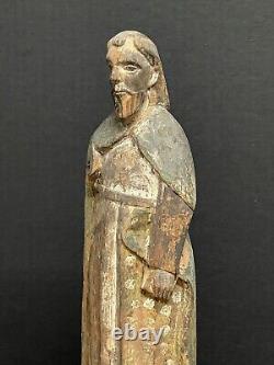 Early 19th Century Carved Wood Polychrome Saint