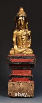 Early 19th Century, Early Mandalay, Antique Burmese Wooden Seated Buddha