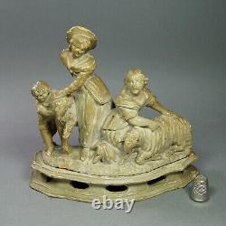 Early 19th Century Wood Carved Polychrome FigurePastoral Grouping Children