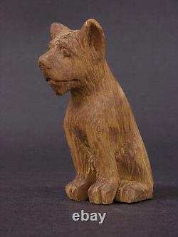 Early 20th Century Anonymous Wood Carving Expressive Sitting Dog