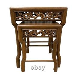 Early 20th Century Chinese Carved Teak Wood Nesting Tables Set of 4