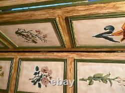 Early 20th Century French Hand-Painted Floral Botanical Wood Screen Cottagecore