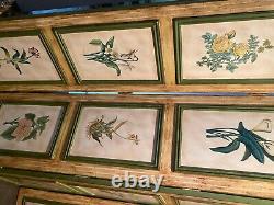 Early 20th Century French Hand-Painted Floral Botanical Wood Screen Cottagecore