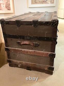 Early 20th Century Fully Fitted Flat Top Steamer Trunk Cunard Christiania Label