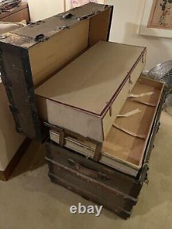 Early 20th Century Fully Fitted Flat Top Steamer Trunk Cunard Christiania Label