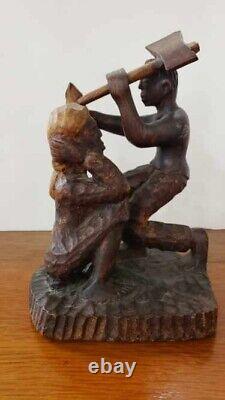 Early 20th Century German Man Chopping Tree/Woman Black Forest Wood Carving